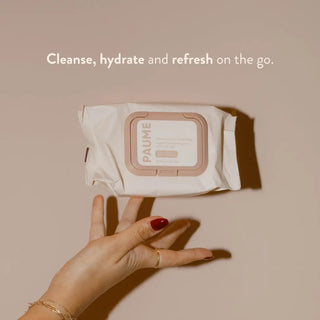 Paume Hand cleansing wipes on a neutral background.