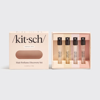 Kitsch hair perfume discovery set with packaging on a light gray background