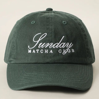 Green cap with 'Sunday Matcha Club' text on a white background