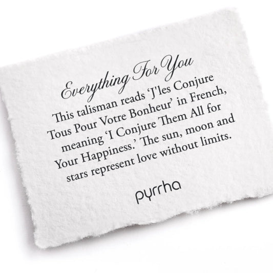 White pouch with black text on a white background