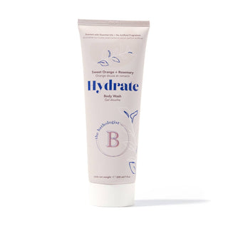 Body wash tube labeled 'Hydrate' on a white background