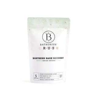 Bathorium Northern Sage Recovery bath soak packaging on a white background