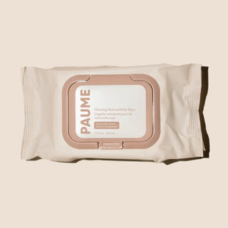 Paume Hand cleansing wipes on a neutral background.