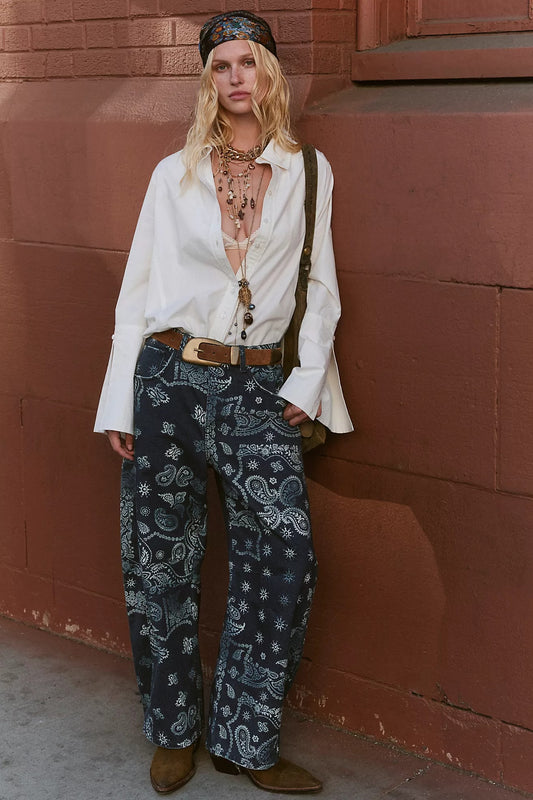 Good Luck Printed Barrel Jeans