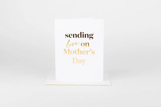 Card with 'sending love on Mother's Day' text on a white background