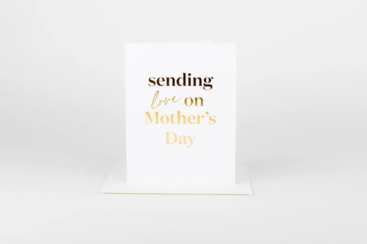 Card with 'sending love on Mother's Day' text on a white background