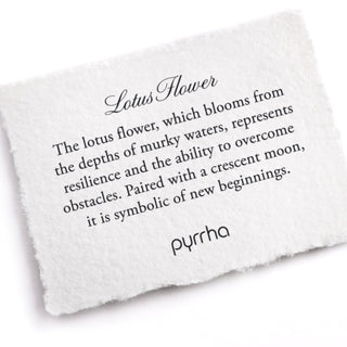 lotus flower info card for pyrrha necklace