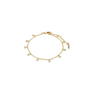 Gold bracelet with small pearls on a white background