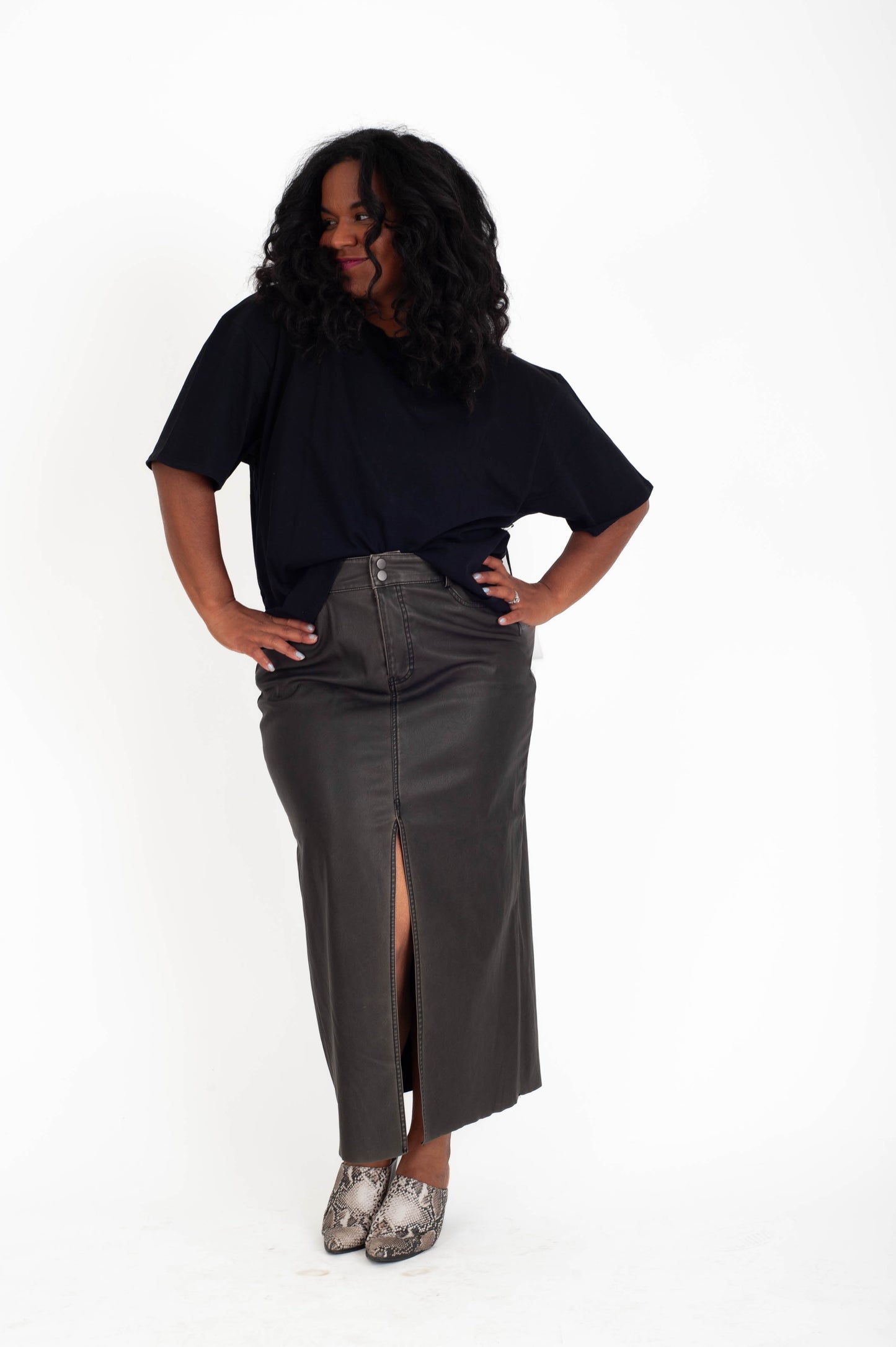 Distressed Faux Leather Skirt