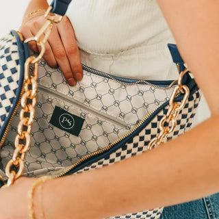 interior of a shoulder bag. 