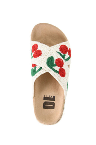 Slipper with cherry design on a white background