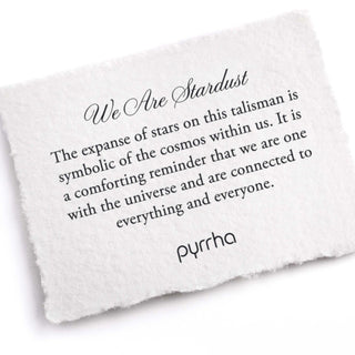 we are stardust info card for pyrrha necklace 