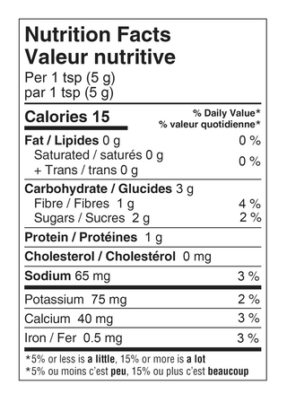 Nutrition facts for beet root latte mix. 