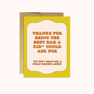 A Father's Day greeting card with an illustration of a foot wearing a sneaker, and the text 'YOU'RE A RAD DAD'. It comes with a kraft envelope.