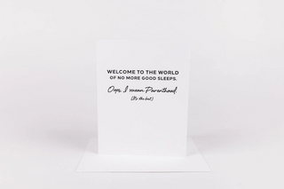 Greeting card with humorous text on a white background