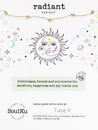Product packaging with sun and moon design, colorful stars, and text about positivity.