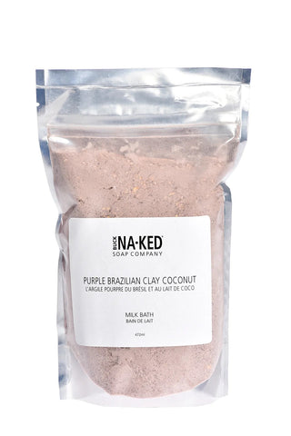Package of NA-KED Soap Company Pure Brazilian Clay Coconut Milk Bath on a white background