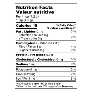 Nutrition facts for turmeric blend. 
