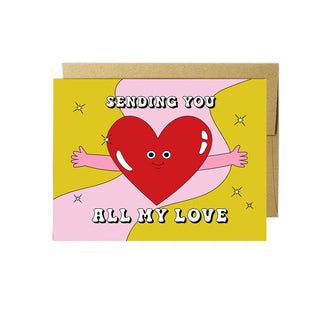 A greeting card that says "sending you all my love"