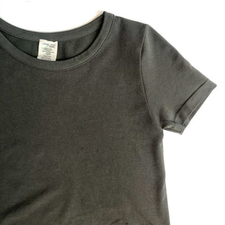 A flat lay image of the bamboo cropped tee in olive colour. 